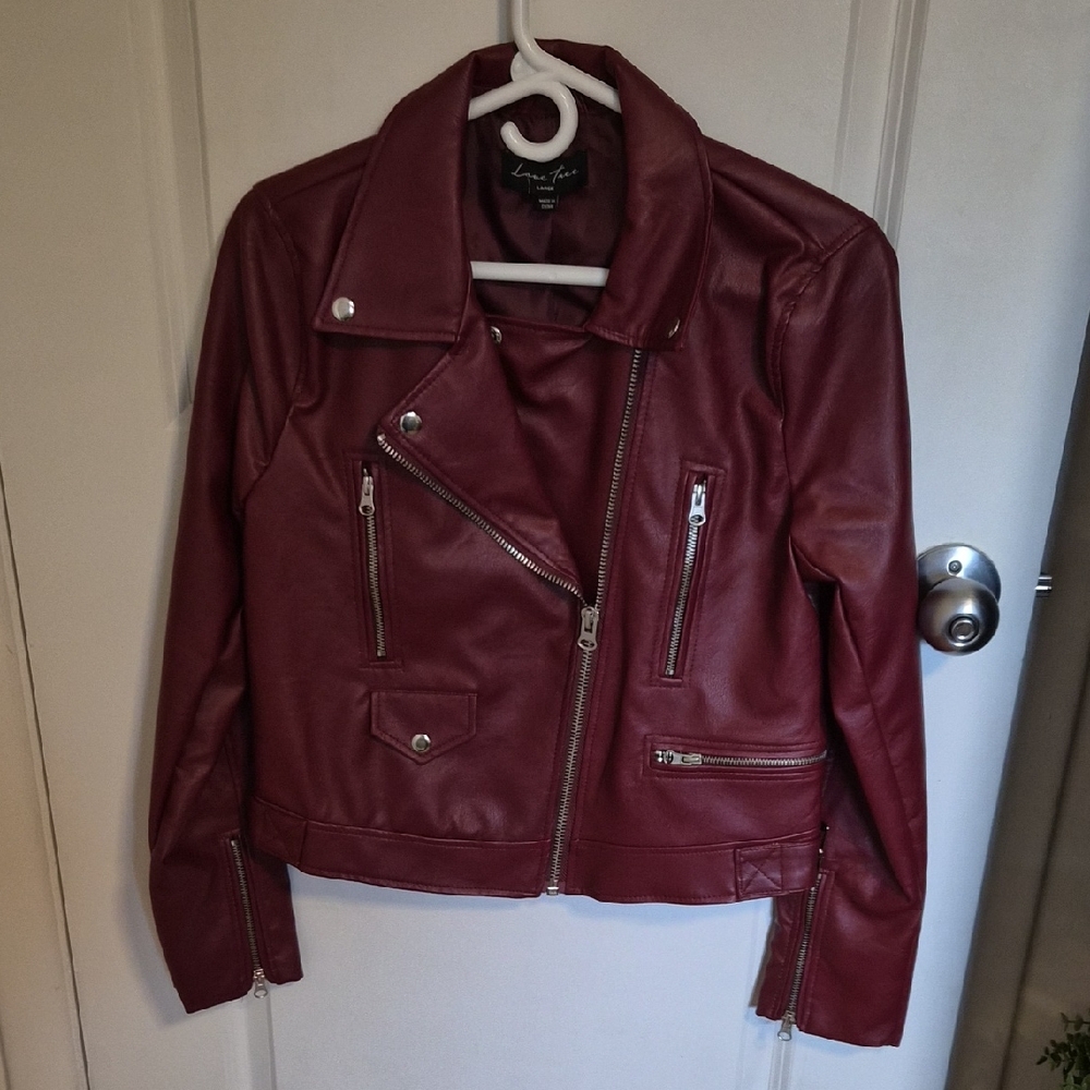 Love Tree Burgundy Faux Leather Moto Jacket